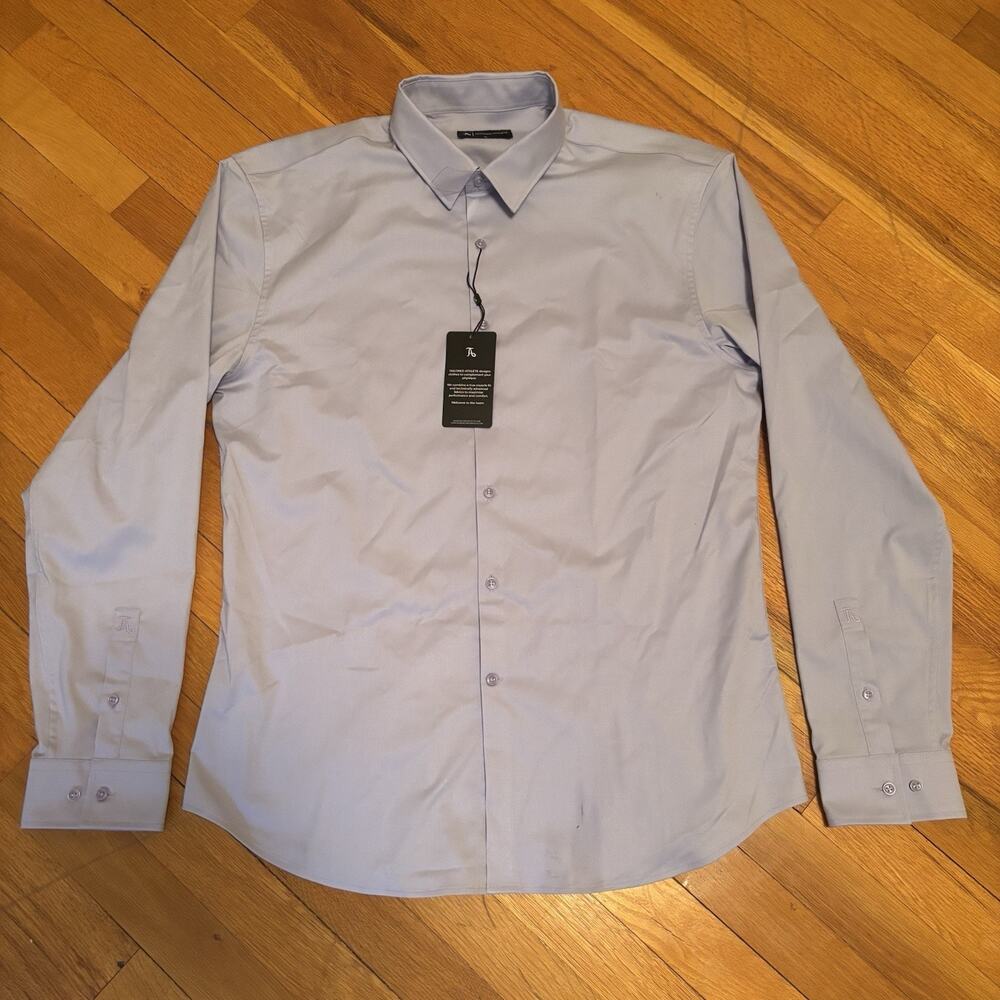NWT TAILORED ATHLETE Men’s Button Down Shirt XL Professional Light Blue Stain